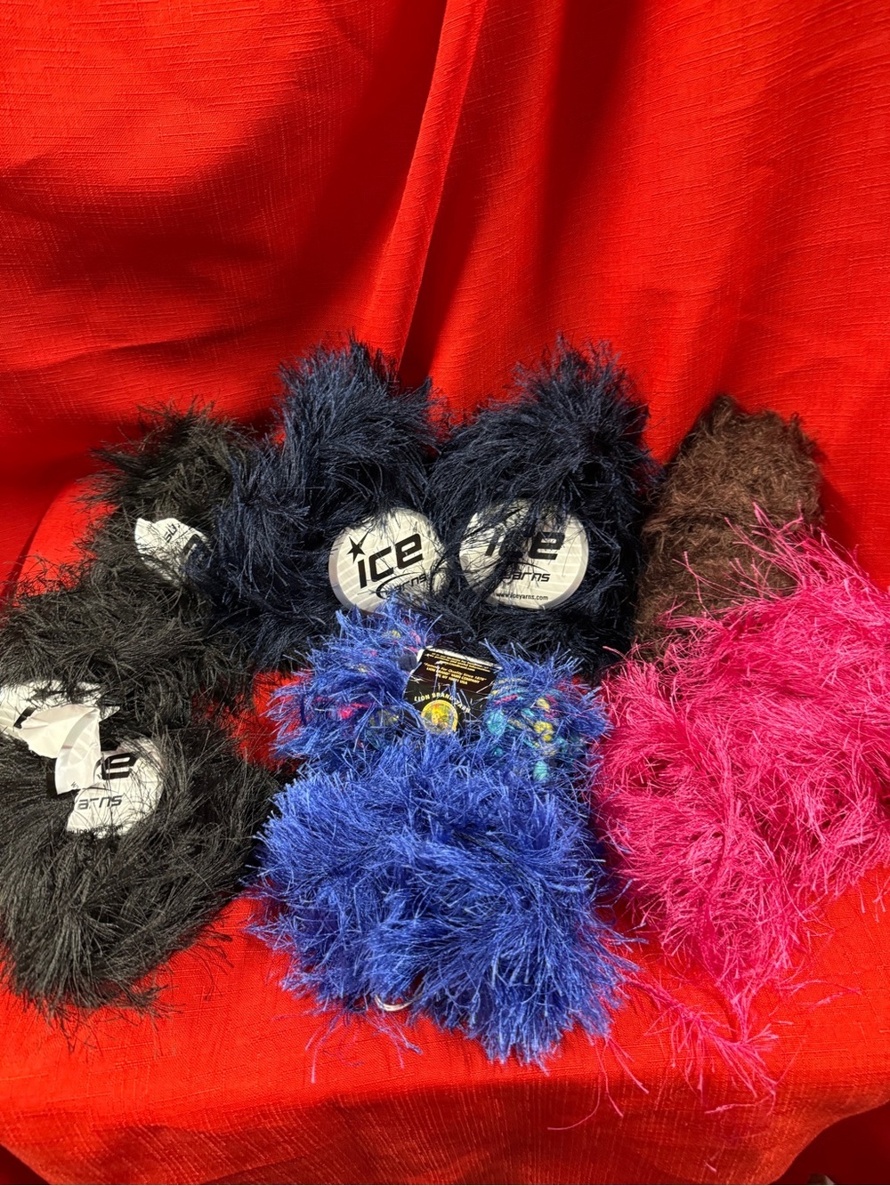 Fun Eyelash Yarn Bundle in Black, Navy, Blue, Pink, Brown Ice Yarn Fancy Fur